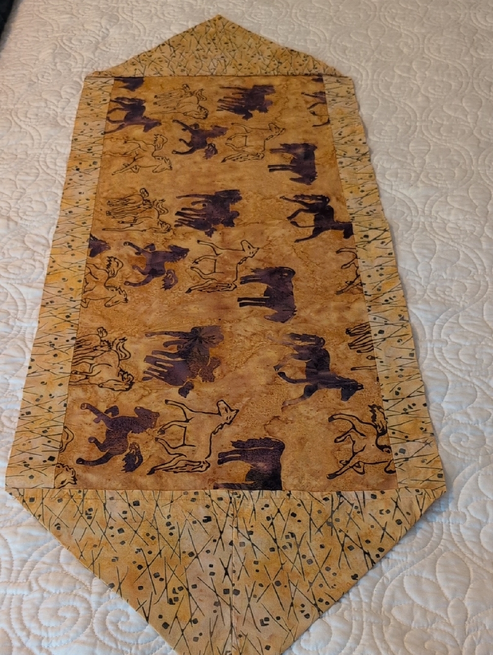 Rustic Horse Print Table Runner in Tan and Purple